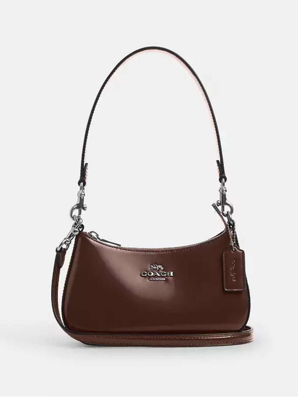 NWT‎ Coach Brown Patent Leather Shoulder Bag with Silver Hardware